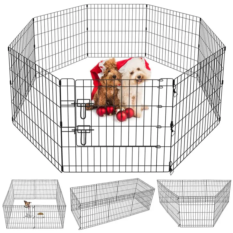 

Pet Playpen 8 Panel 24 Inch Indoor Outdoor Metal Portable Folding Animal Exercise Dog Fence Ideal for Pet Animals Dog Cat Rabbit