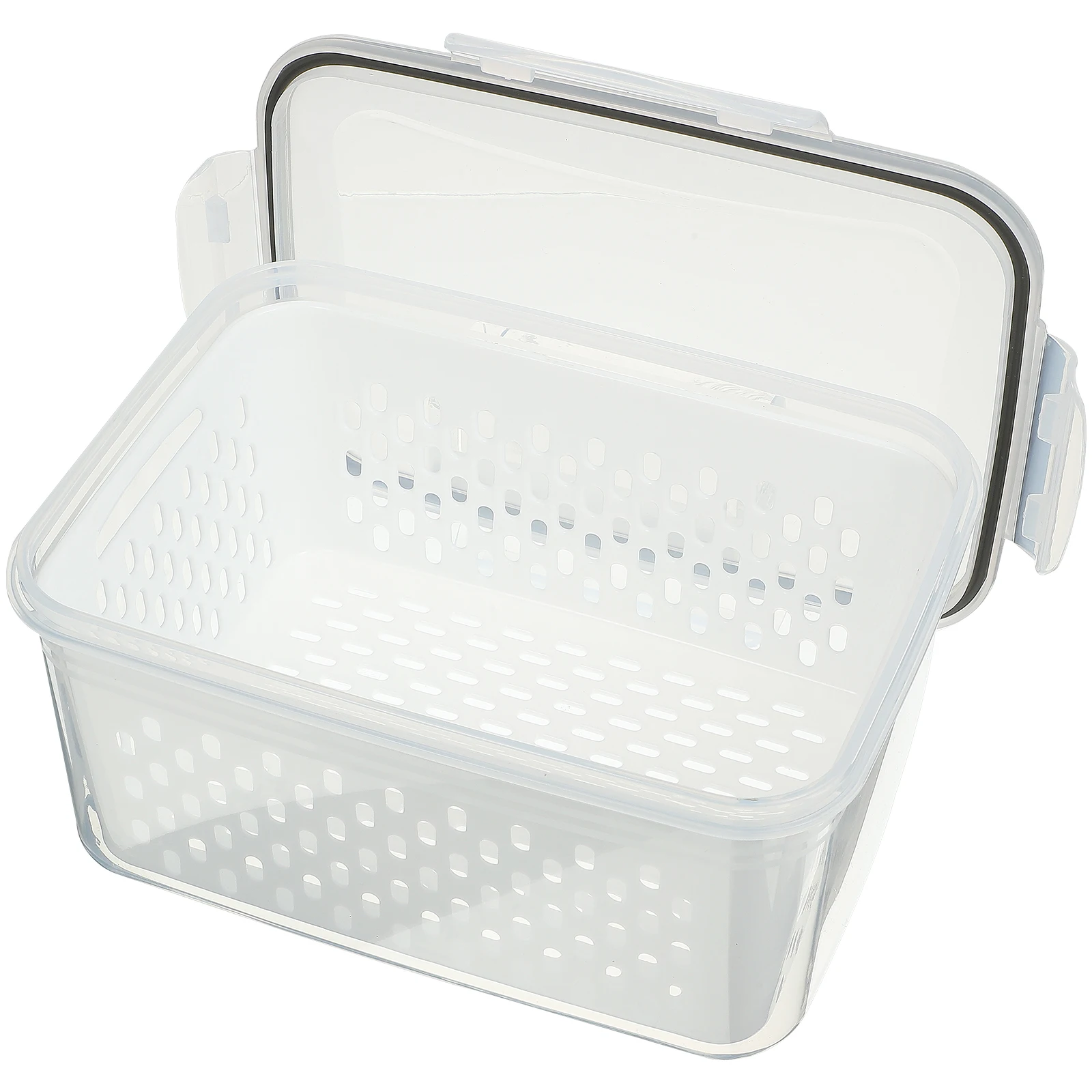 

1 set Stackable Transparent Silica Gel Food Containers Airtight Storage Bins Built-In Drain Basket Refrigerator Organizer