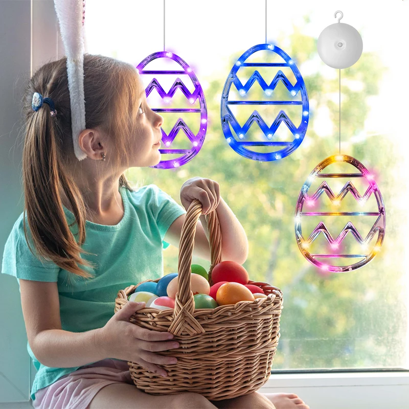 2/4pcs Easter Window String Lights Easter Glowing Colored Egg Multicolor Hanging Decorations With Suction Cup For Indoor Decor