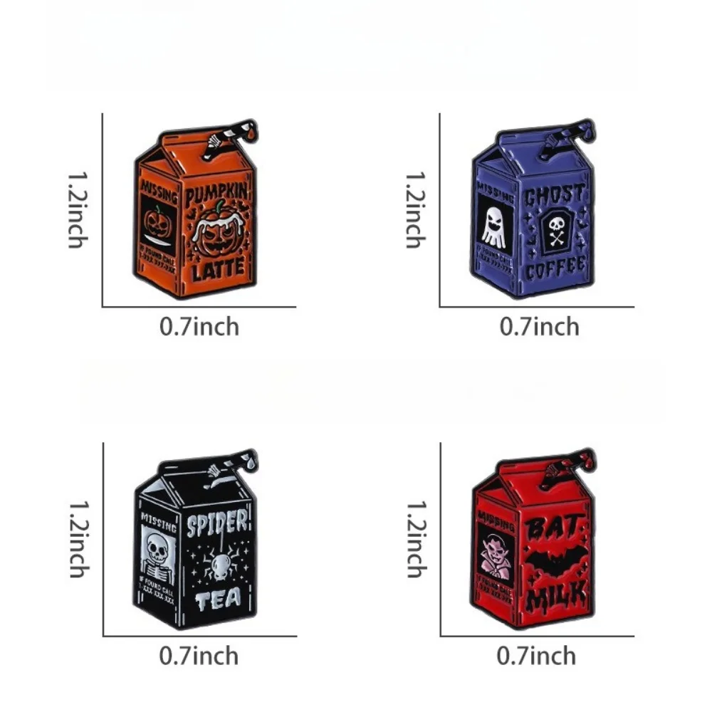 4 Piece Cartoon Milk Box Halloween Skull Pins Fun Geometric Metal Brooch Schoolbag Clothing Decoration Accessory