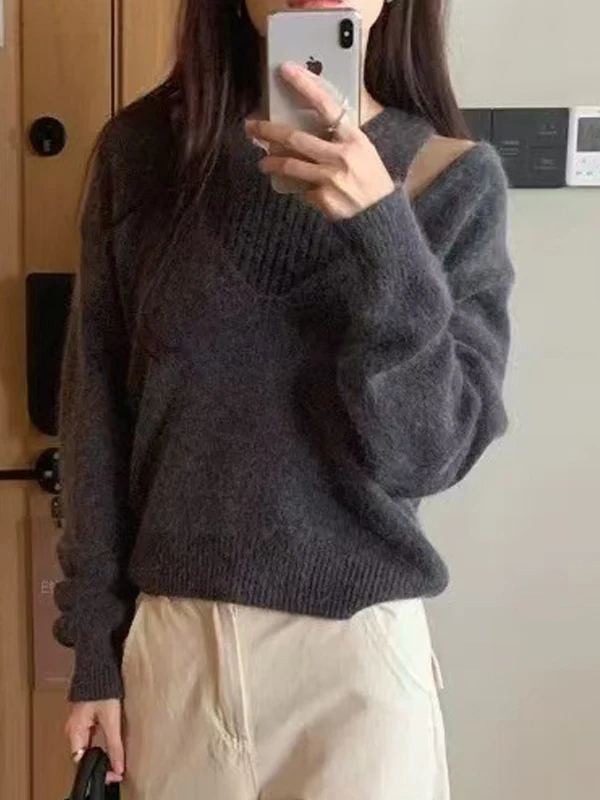 

Fashionable Soft Knitted Sweater Women's Autumn Winter Korean Style Versatile Lazy Style Warmth Commute Top Three-quarter Sleeve