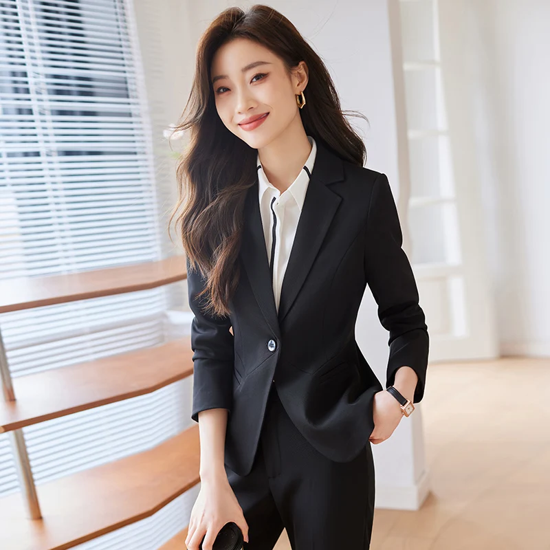 Y2K 2 Piece Sets Office Wear Women 2024 Fashion Button Up Slim Long Sleeve Blazers Vintage High Waist Pencil Pants Suits