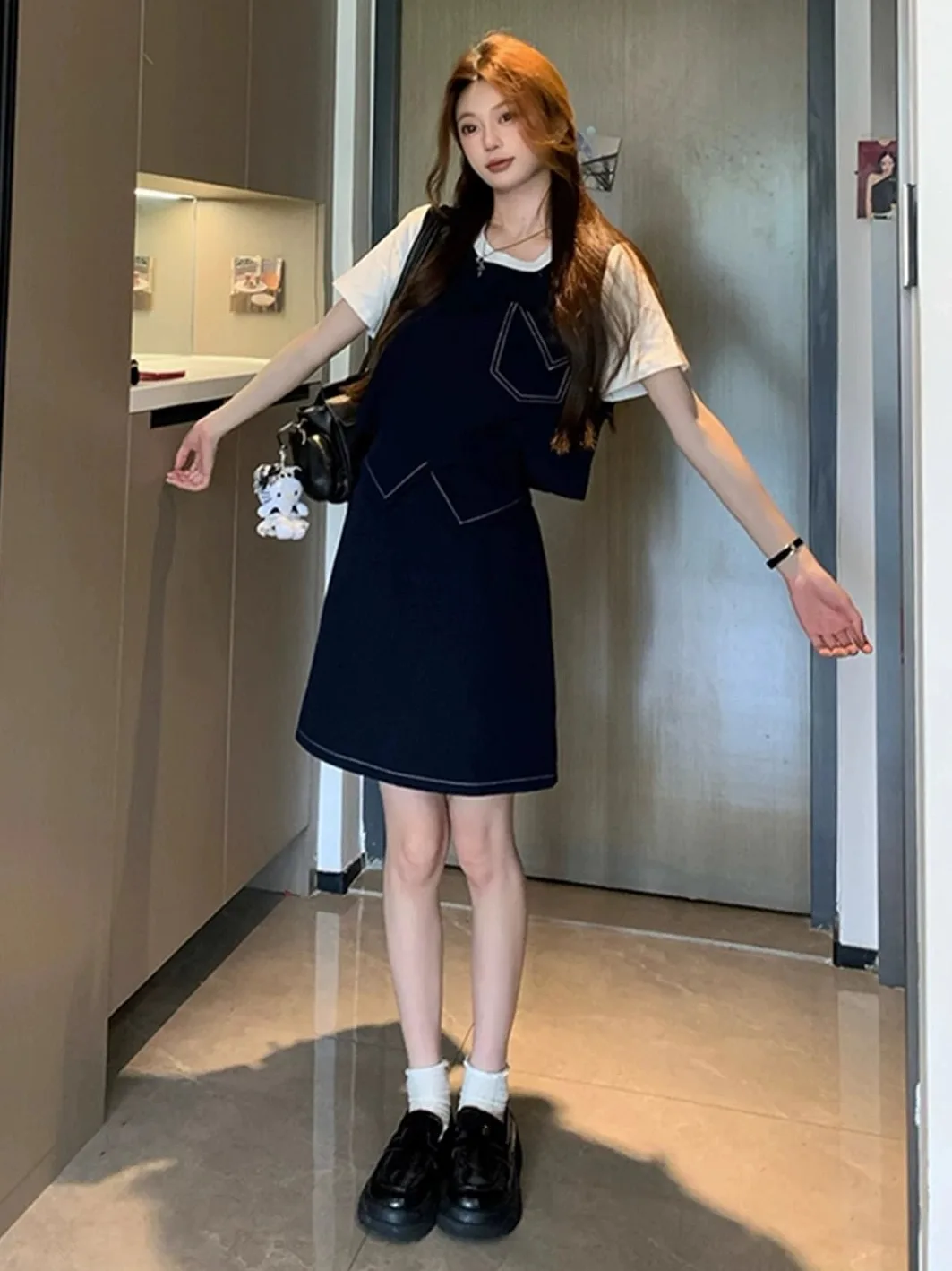 

plus Size Summer Outfit Elegant Short Skirt Unique Two-Piece Set Women's Fashion Casual Style round Neck Short Sleeve Top