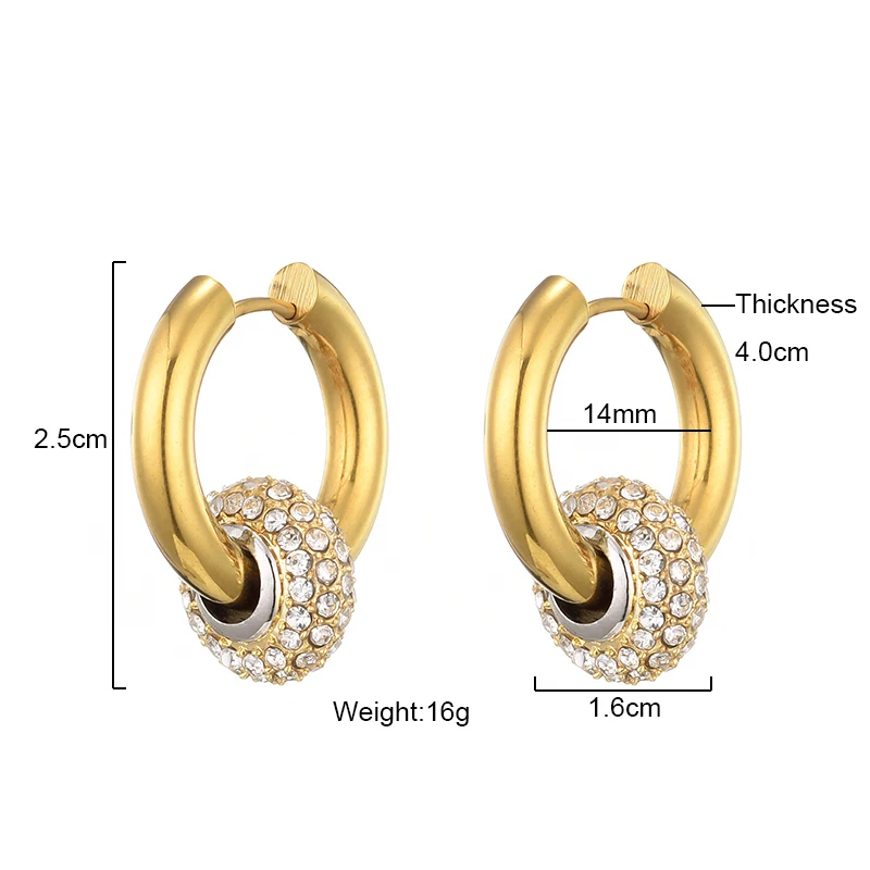 Classic Women\'s Hoop Earrings Stainless Steel Crystal Rhinestone Round Geometric Gold Silver Color Vintage Jewelry Party Gift