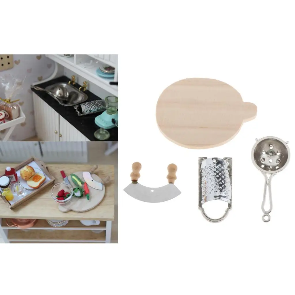 Kit de jeu de cuisine l'inventaire, maison de courses, mini meubles, modèle d'ustensiles, planche à découper, passoire, accessoires de jouets de simulation, 1:12