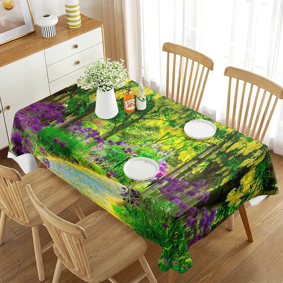 

Quiet Garden Tablecloth Flower Plant Spring Theme Decor Rectangular Tablecloth Dining Room Outdoor Picnic Beautiful Decorations