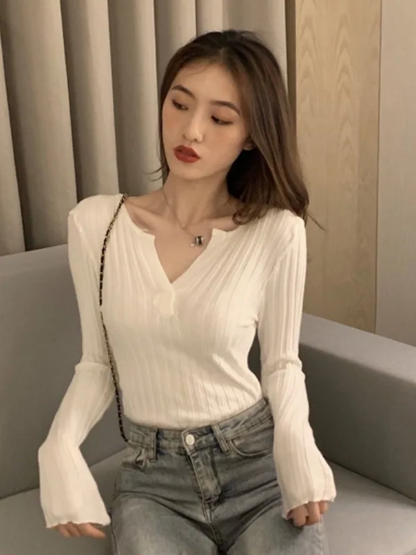 

Трикотаж V-Ne для похудения, длинный свитер свека, женская модная внутренняя одежда, базовый топ для поездок на работу, корейская версия, облегающий топ