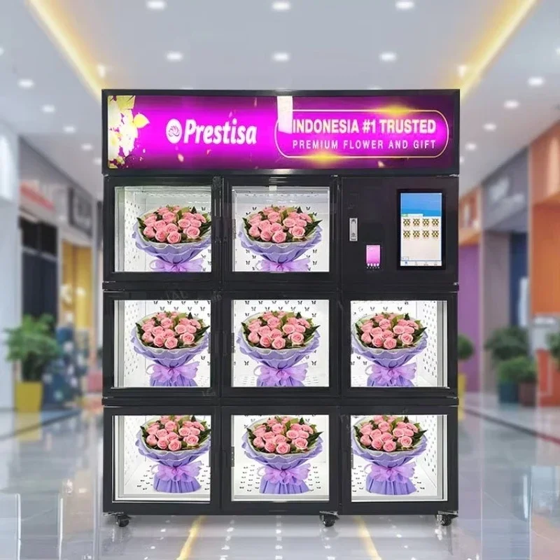 FOODLINE Customized 15.6 Inches Touch Operated Rose Fresh Bouquet Vending Machine 8 Grids Large Space Vending Machine for Flower