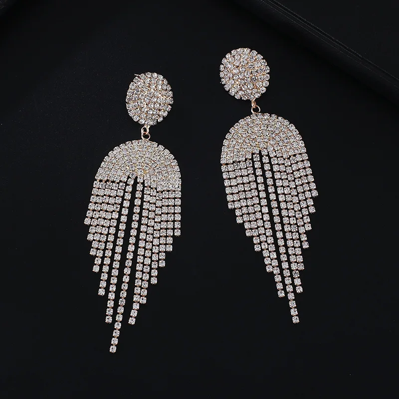 Women's Fashion New Oblong Earrings Girls Temperament Tassel Claw Chain Rhinestone Earrings Bridal Accessories Jewelry Gifts