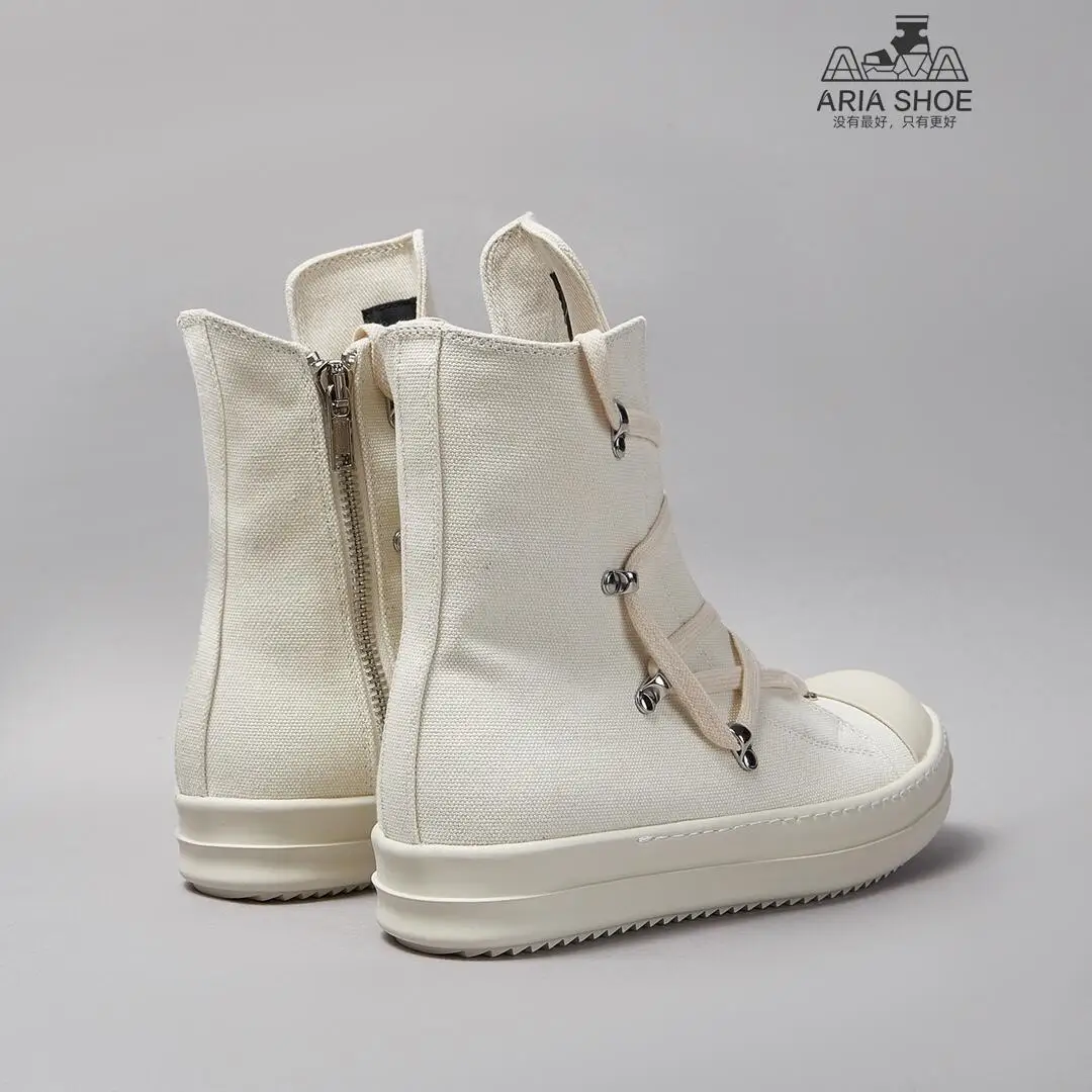 RO Brand Retro Style Ricks Luxury Casual Shoe Men Owens Quality White Canvas High Top Pentacle Ankle Boots Women Zipper Sneakers