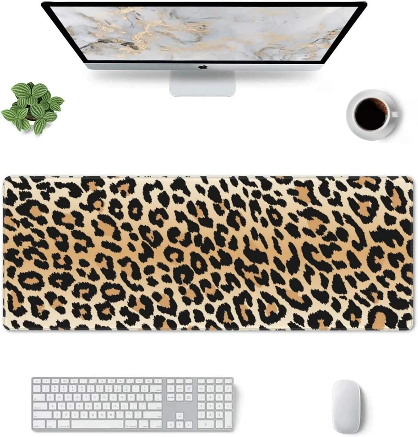 Leopard Print Desk Pad 35.4x15.7 Inch XXL Animal Cheetah Spots Print Extended Mouse Pad Non-Slip Rubber Base Large