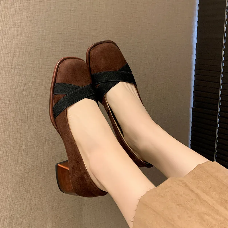 FEDONAS 2025 Spring Summer Classic Women Pumps Office Ladies Casual Kid Suede Leather Thick Heels Shoes Woman Vintage Concise