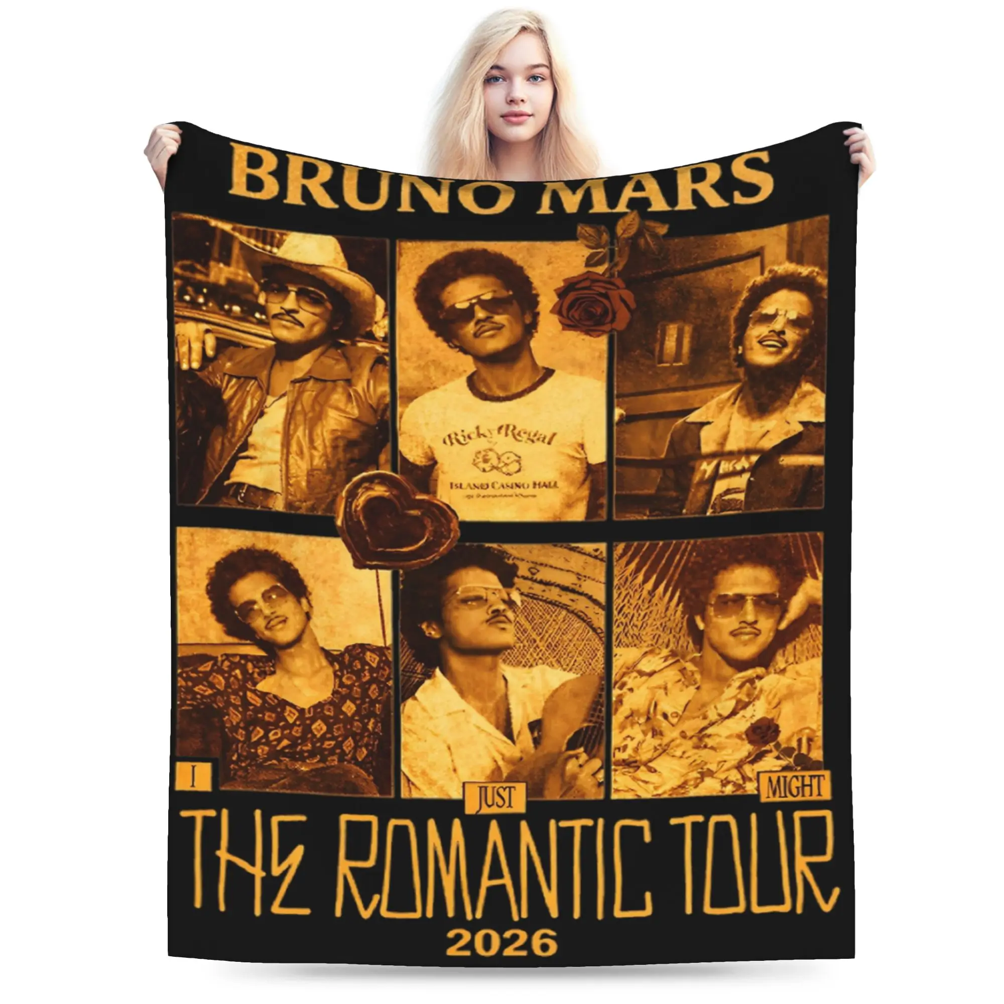 Super Soft Bruno Mars Romantic Tour 2026 Throw Blanket Premium Fleece Flannel Lightweight  Bed Blanket Cozy Plush Bedspread