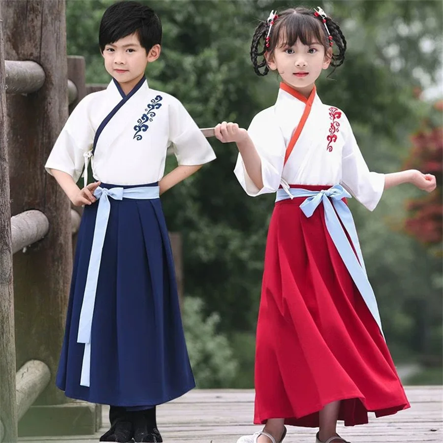 Disfraz Tang chino antiguo para niños, trajes de actuación escénica para vacaciones, traje Hanfu tradicional chino para niños y niñas, bata de satén