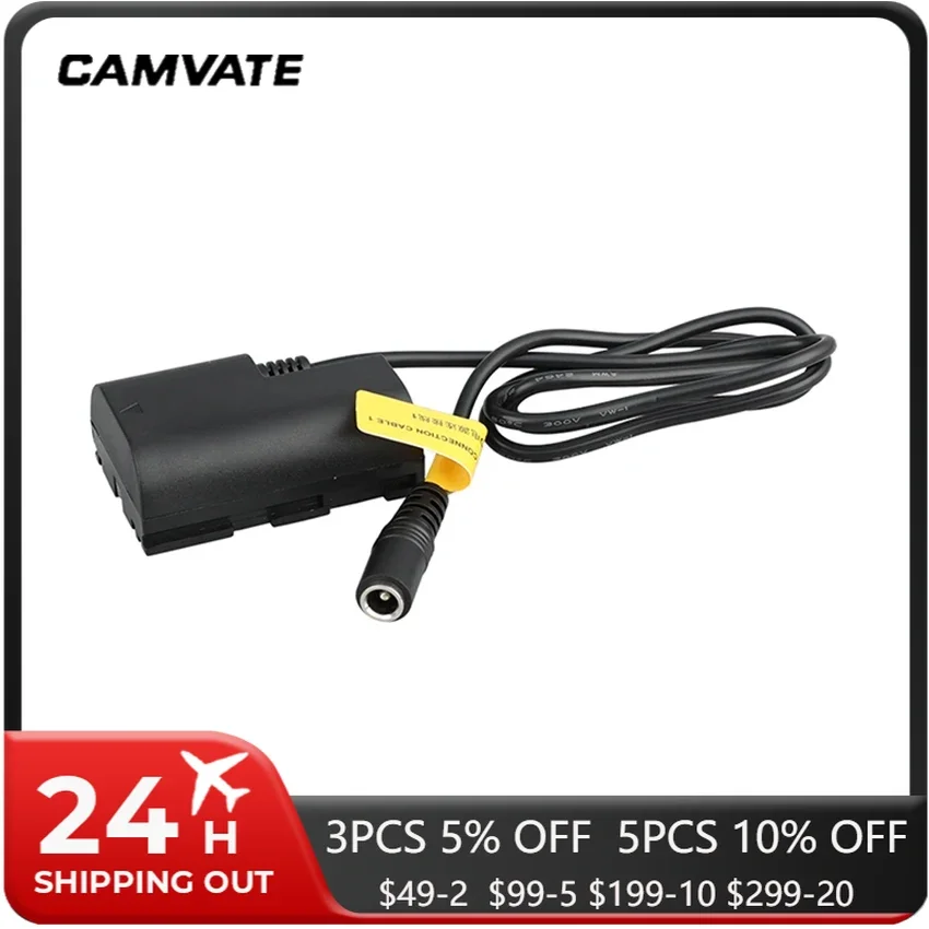 CAMVATE Canon DR-E6 DC accoppiatore batteria fittizia con cavo adattatore alimentazione diretta per Canon EOS 5D Mark II, EOS 7D,EOS 60D nuovo