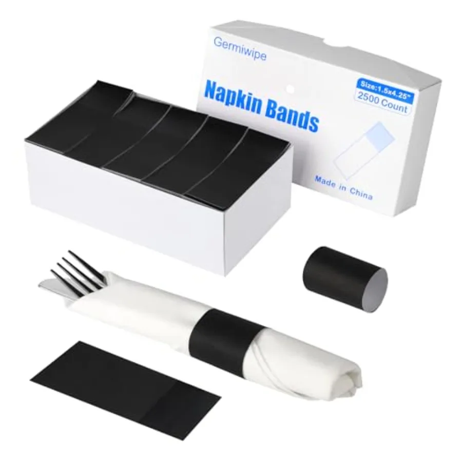 

Germiwipe 2500 шт. черные ленты для салфеток, бумажные кольца для салфеток, самоклеящиеся ленты для серебряного серебра, идеально подходящие для вечеринок по случаю дня рождения, свадьбы