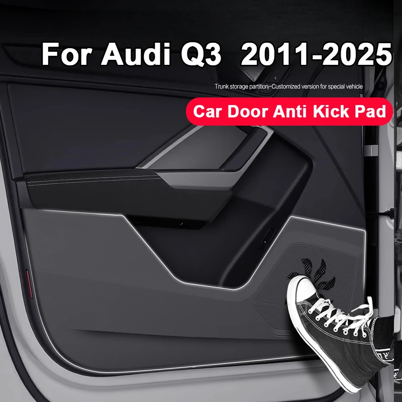 For Audi Q3 F3 8U 2011-2025 Car Door Kick Guard Mat PU Lychee Grain Leather Auto Door Edge Guard Anti-Scratch Door Panel Cover