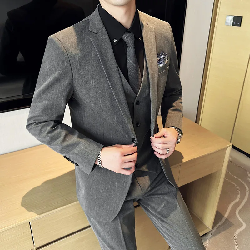

Suit Men's Fashion Banquet, Dance, Singer, Host, Slim-fit Striped Casual Wedding Banquet Gowns, Male Star Performance Suits