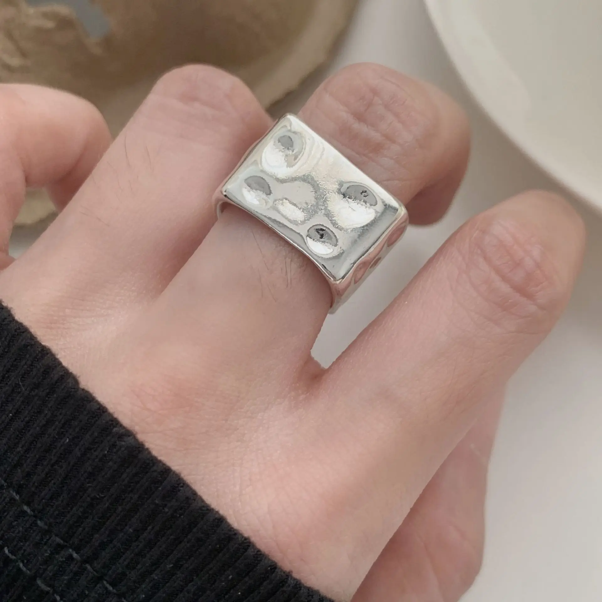 

925 Sterling Silver Open Finger Ring Irregular Wide Pad Linke Heart Geometric Punk For Women Jewelry Gift Dropship Wholesale