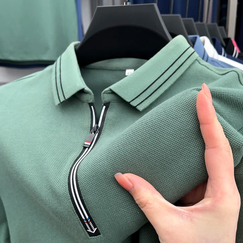 

Summer 100% Cotton Polo Shirt Men's High-end Neckline Zipper Business Casual Designer Short-sleeved Golf Korean T-shirt M-4XL