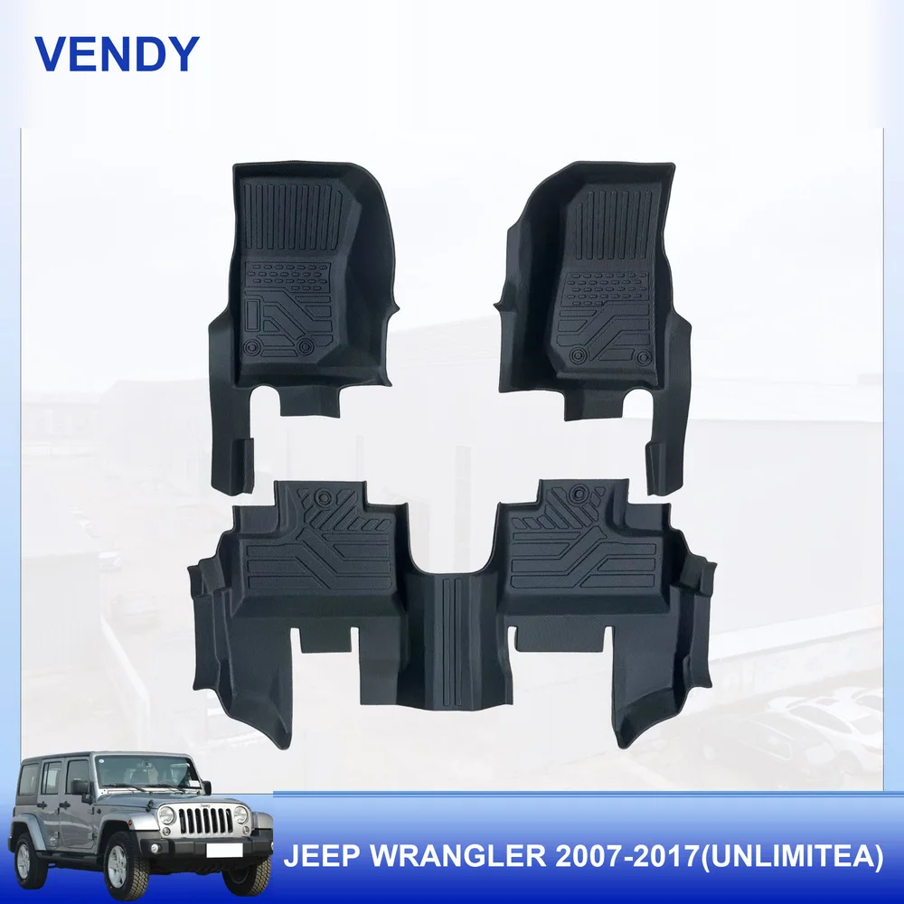 TPE Car Floor Mats Custom Fit for Jeep Wrangler Unlimited 2007-2017 LHD Full Set All Weather Waterproof Easy to Clean
