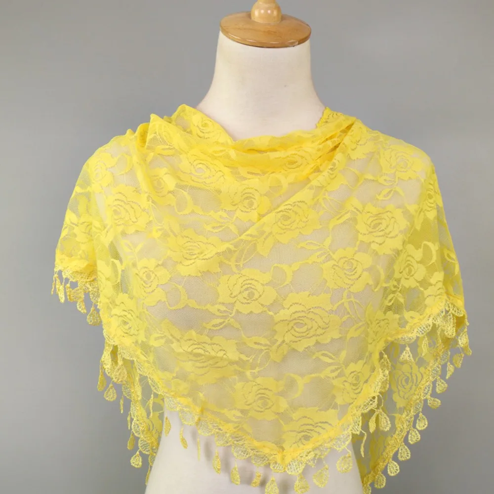 Fashion Solid Triangle Veil Scarf Women Wedding Church Prayer Headband Polyester Lace Fichu