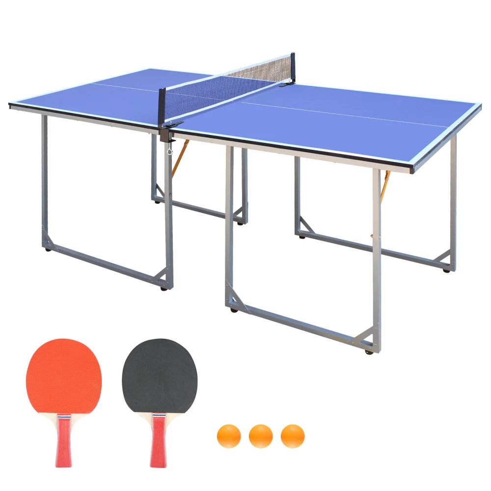 

6ft Mid-Size Table Tennis Table Foldable & Portable Ping Pong Table Set for Indoor & Outdoor Games with Net, 2 Table Tennis