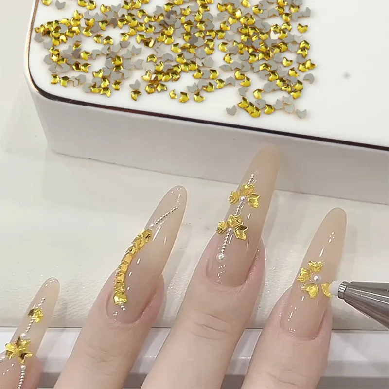 50pcs French Style New Mini Malt Shaped Nail Art Decoration With Fine Shimmering Golden Malt Broken Crystal Diamonds Wholesale