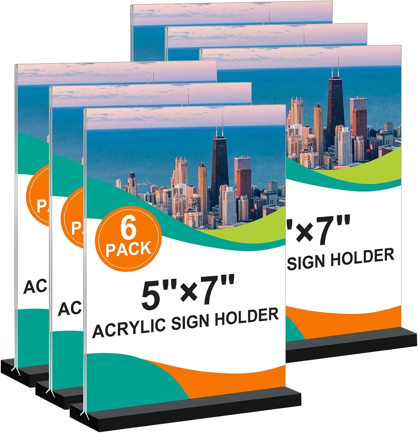 

5x7 Acrylic Sign Holder, 6-Pack Clear Plastic Double-Sided Display Stand for Menus in Restaurants, Offices, Exhibits