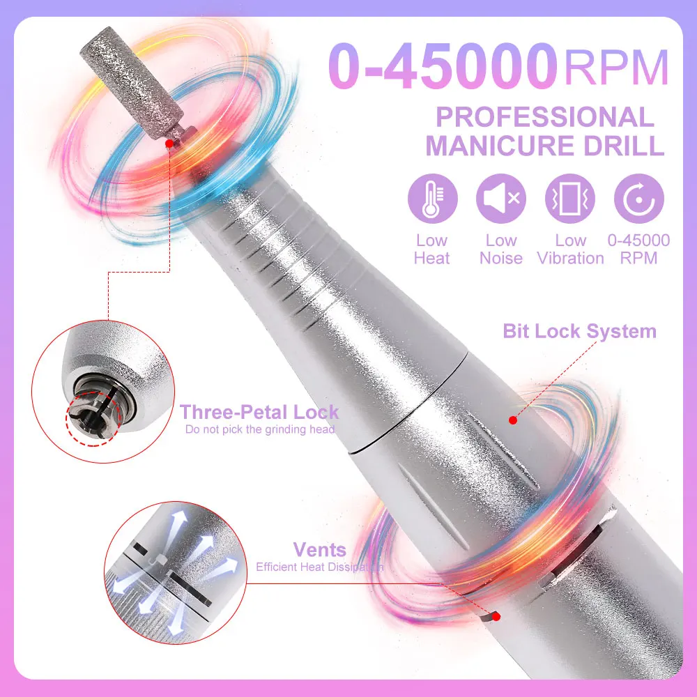 Rechargeable Nail Drill Machine with LCD Display Low Noise, Professional Nail Polish Grinder Nail Accessories Set