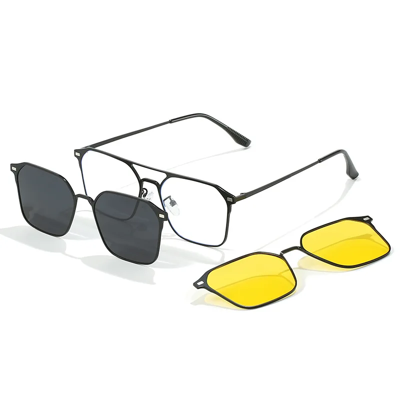

Metal 3 In 1 New Style Magnet Clip On Glasses Frame Trend Polarized Sunglasses Driving Sun Glasses For Men UV400
