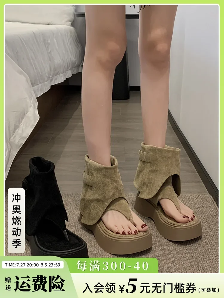 Women's Shoes Sandals 2024 Summer/Autumn New Fashionable Retro Thick Soled Short Boots image 2
