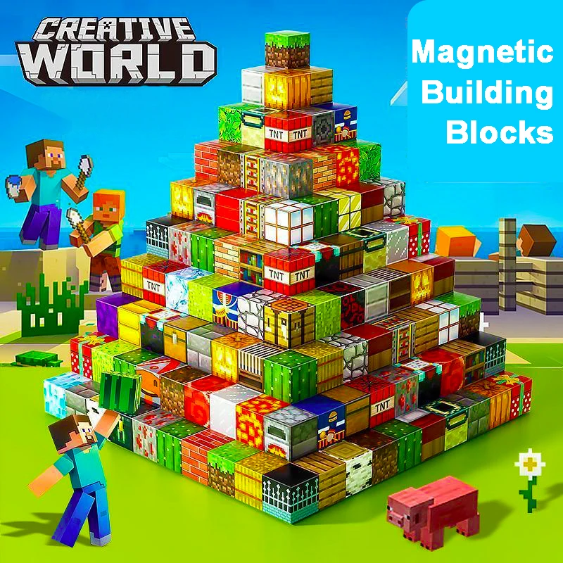 新しい磁気ビルディングブロックモンテッソーリスタッキングキューブ建設セットクリスマスギフト子供のための鉱山マグネット世界セットおもちゃギフト