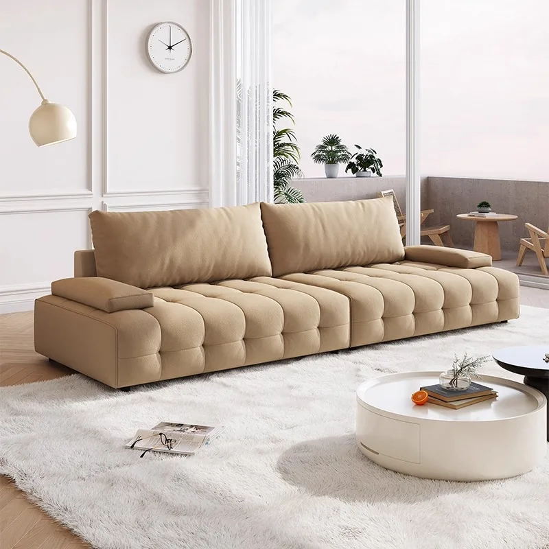 #Italian Minimalist Fabric Cream Style  Down Filled Soft Back Cushion Chenille Cat Scratch Resistant Living Room Sofa