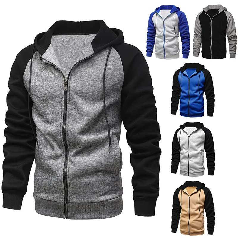 Men\'s Jacket Fashion Spliced Autumn Jackets for Men Fleece Long Sleeve Coat Man Casual Hoodies Streetwear Men\'s Coats