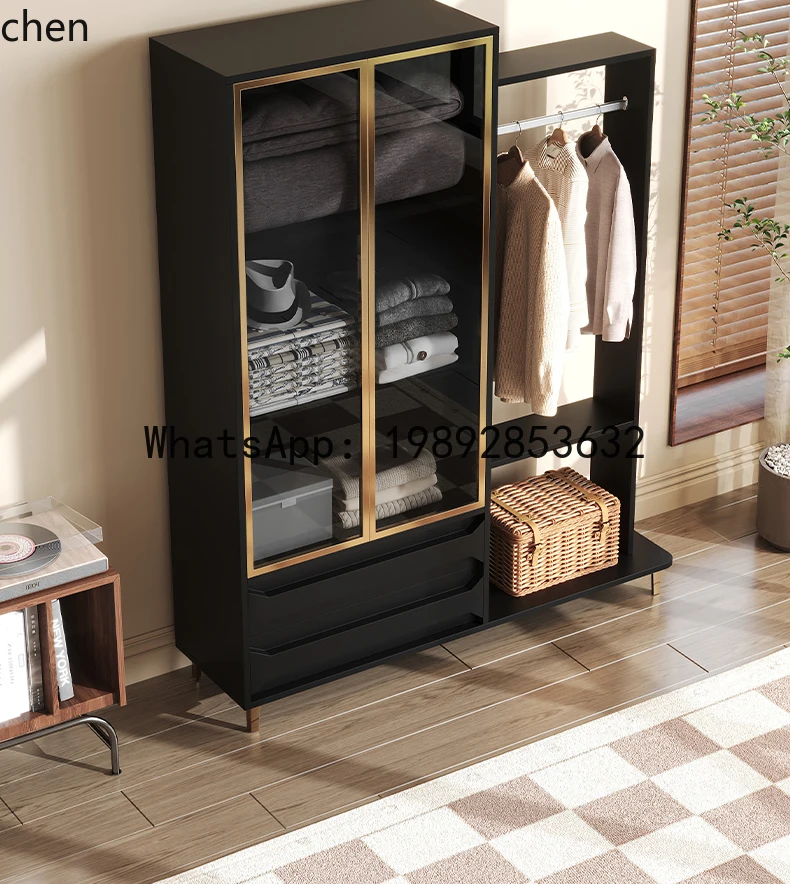 Cabinet retro bedroom storage wardrobe storage coat rack bedside hanging clothes independent clothes cabinet