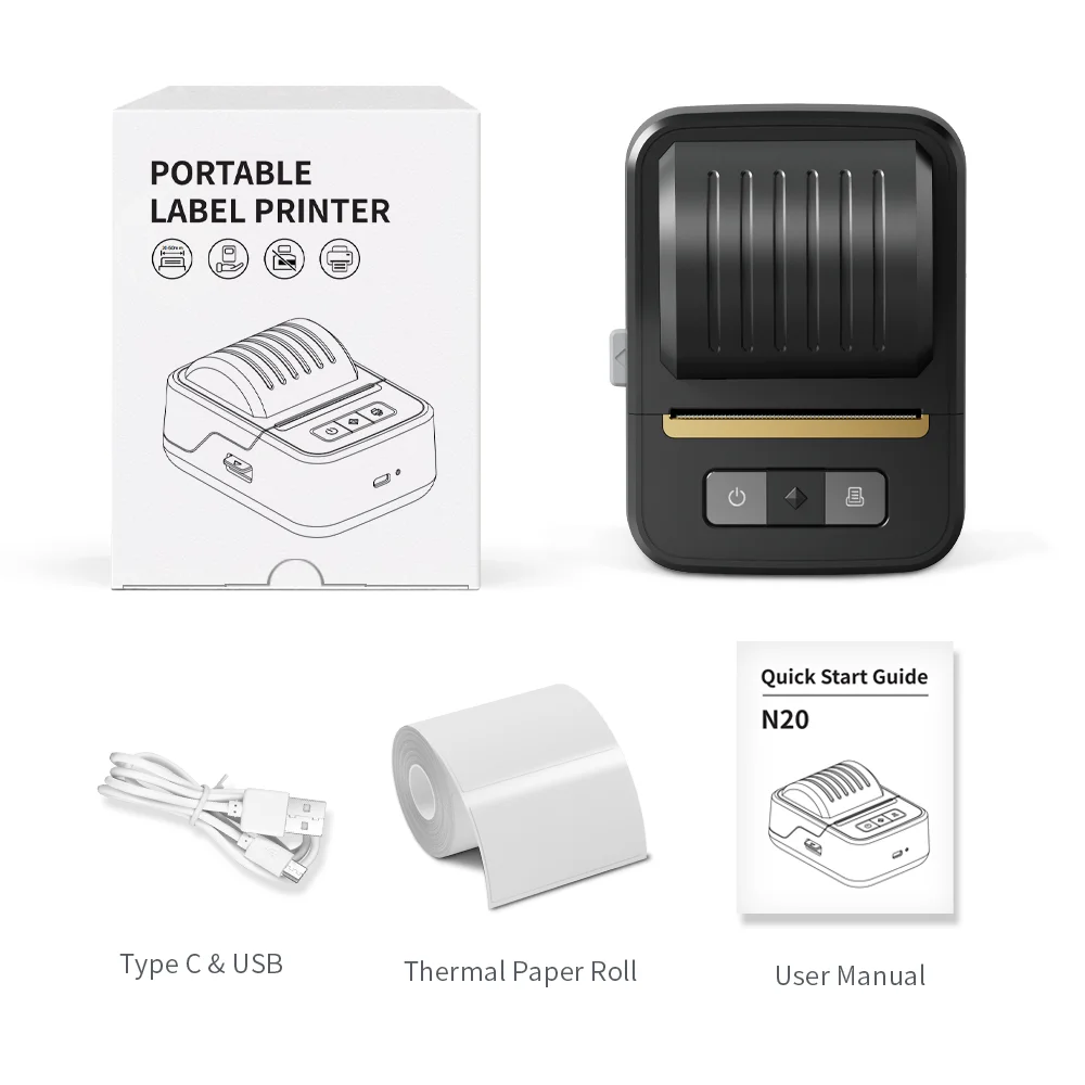 N20 Mini Label Maker Machine Supports Android/iOS/Windows for 203dpi 48mm Effective Width in Stock
