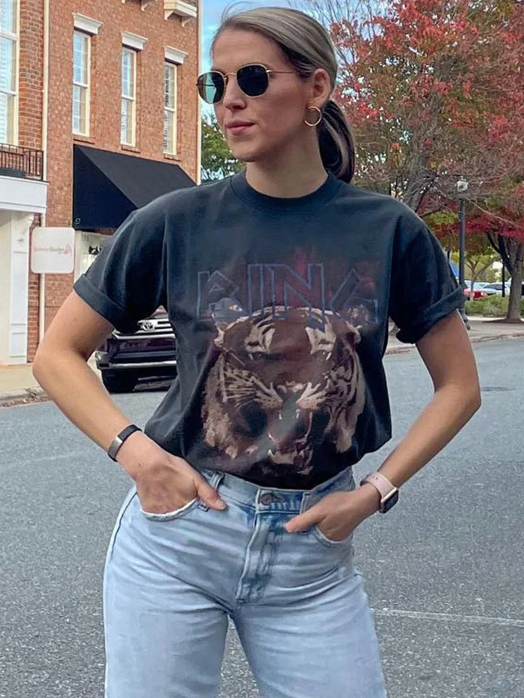 T-Shirt con grafica tigre donna manica corta girocollo moda t-Shirt top 2024 vestiti estivi t-Shirt Vintage t-Shirt donna