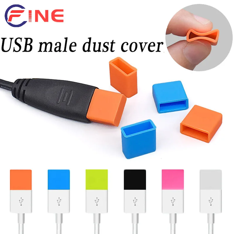 

2Pcs USB Male Dust Plug Silicone Stopper Cap Lid for Charging Extension Transfer Data Line Cable USB Protector Anti-Dust Cover