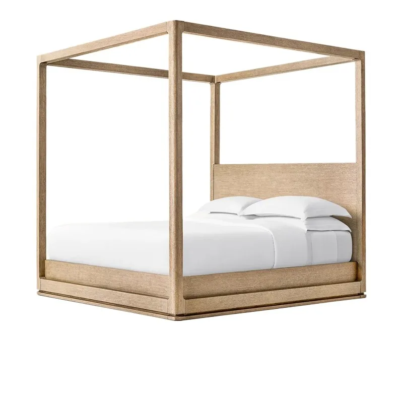 Four-poster frame bed, bedroom red oak log bed