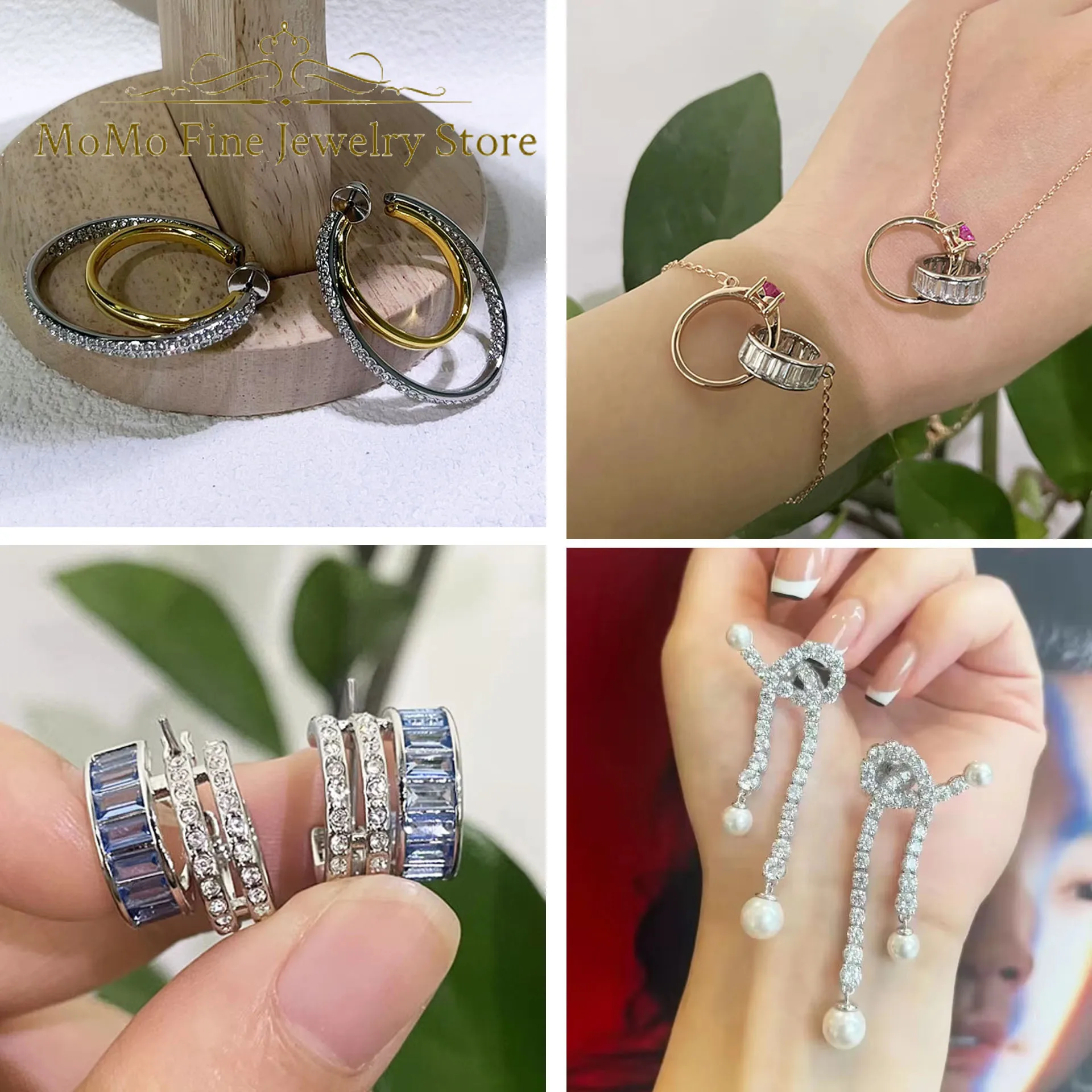 Original 2024 Fine Jewelry Set for Women Heart-shaped Necklace Bracelet Transfer Earring Cut Romantic Gift Free Shipping