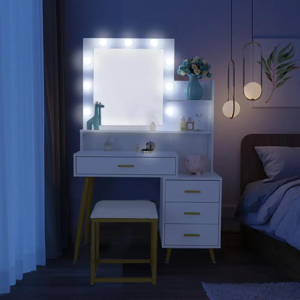 Vanity Set Desk with Lighted Mirror Makeup Dressing with 4 Drawers and Stool