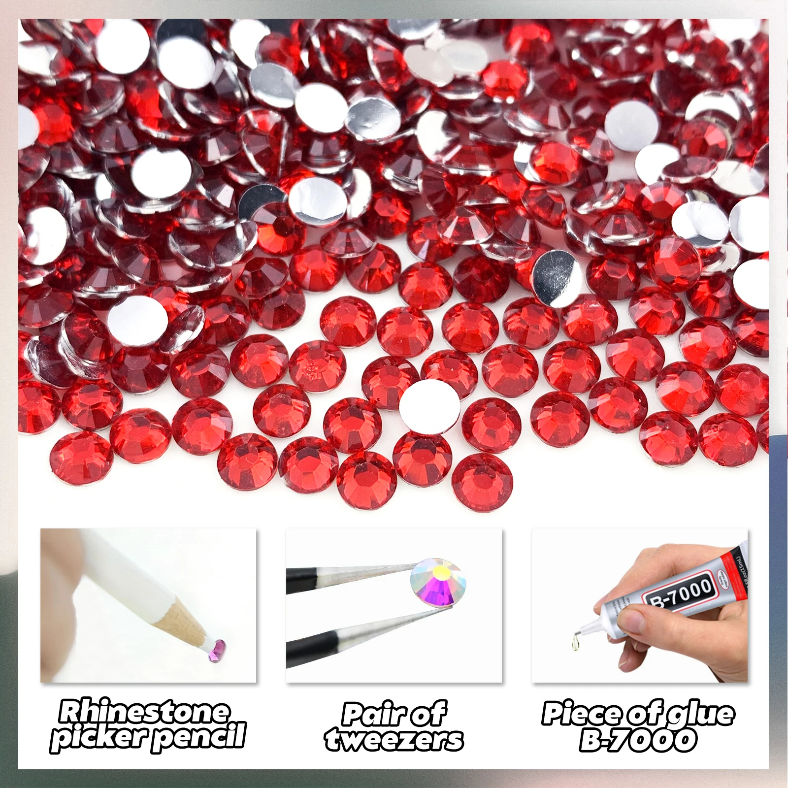 네일 참 라인스톤 접착제 키트, 투명 접착제 보석 세트, 플랫백 송진 보석, 공예 의류 신발용 다이아몬드, B7000