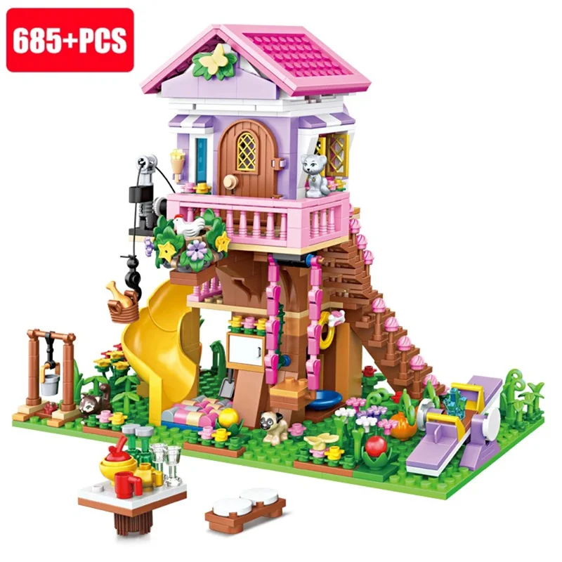 City Summer Holiday Villa Princess Castle Building Blocks Tree House Summer Holiday Seaside Villa Building Blocks Sets DIY Toys