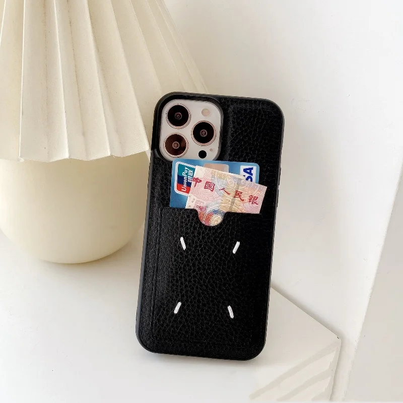 

Leather card holder for Apple iPhone 15 pro max mobile phone case 14/13 all-inclusive four-corner hand-stitched 12/11 soft case