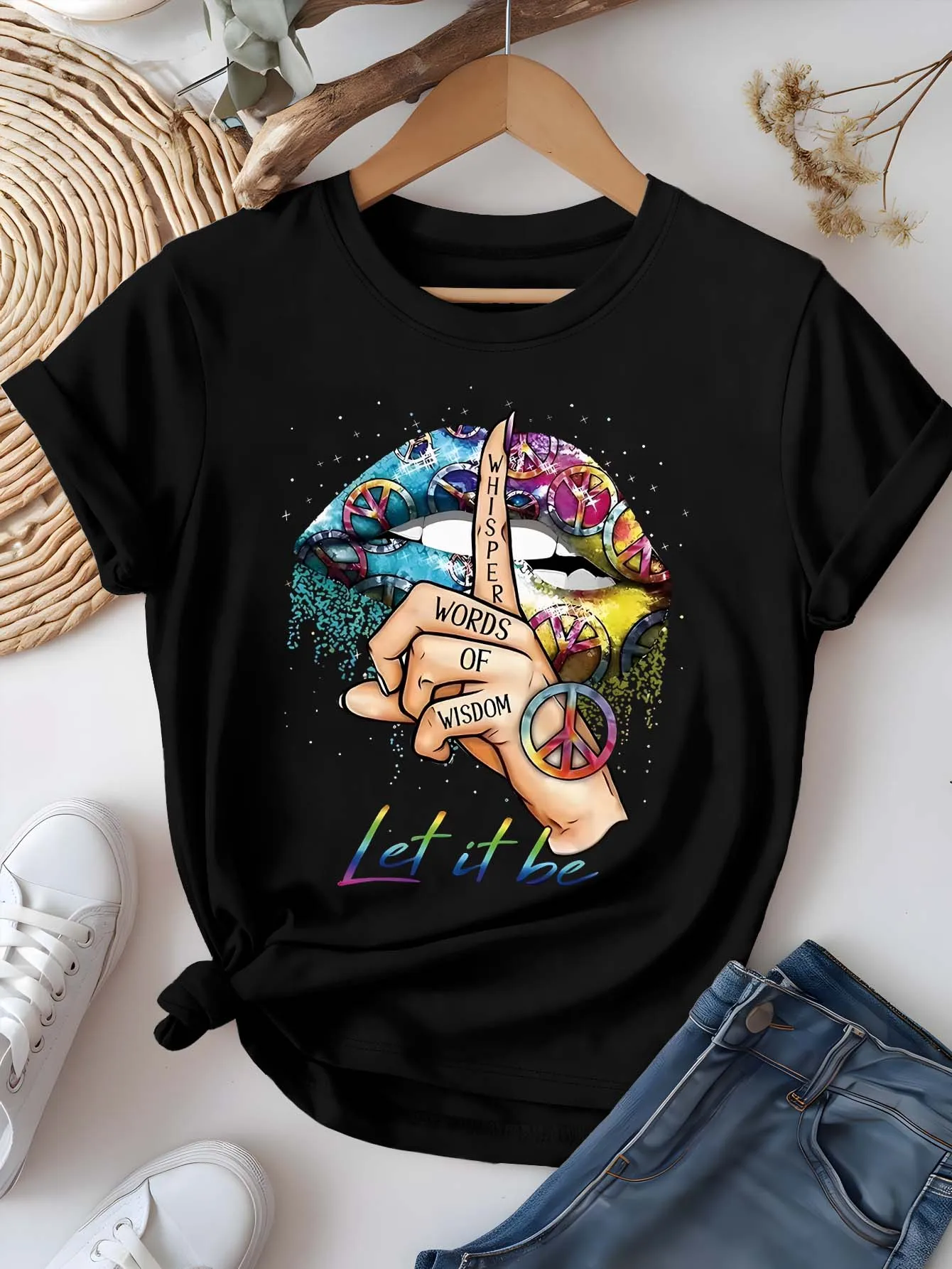 

Plus Size Artistic Hippie Inspired Graphic Chic Bohemian Trendy Summer Short Sleeve Tee