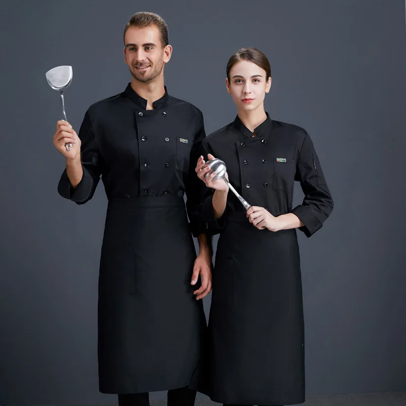 

Кожаная униформа повара с этикеткой, осенне-зимняя одежда с длинными рукавами для мужчин и женщин, рабочая одежда для отелей и ресторанов, одежда для пекарей.