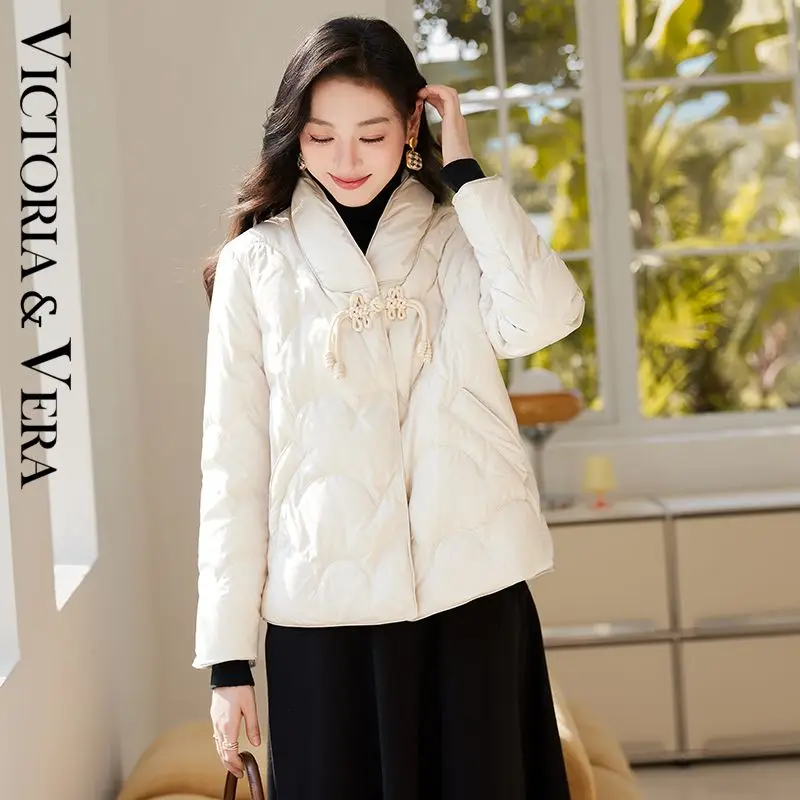 VICTORIA&VERA Tang suit design down jacket buttoned light jacket 2024 winter wear   winter coat women  down jacket women