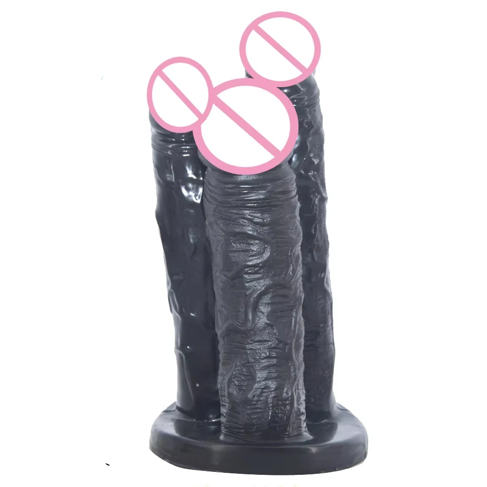 FAAK Three-headed Realistic Dildo Thick Penis with Suction Cup Vagina Stimulate Masturbator Anal Dilator Sex Toys for Men Women