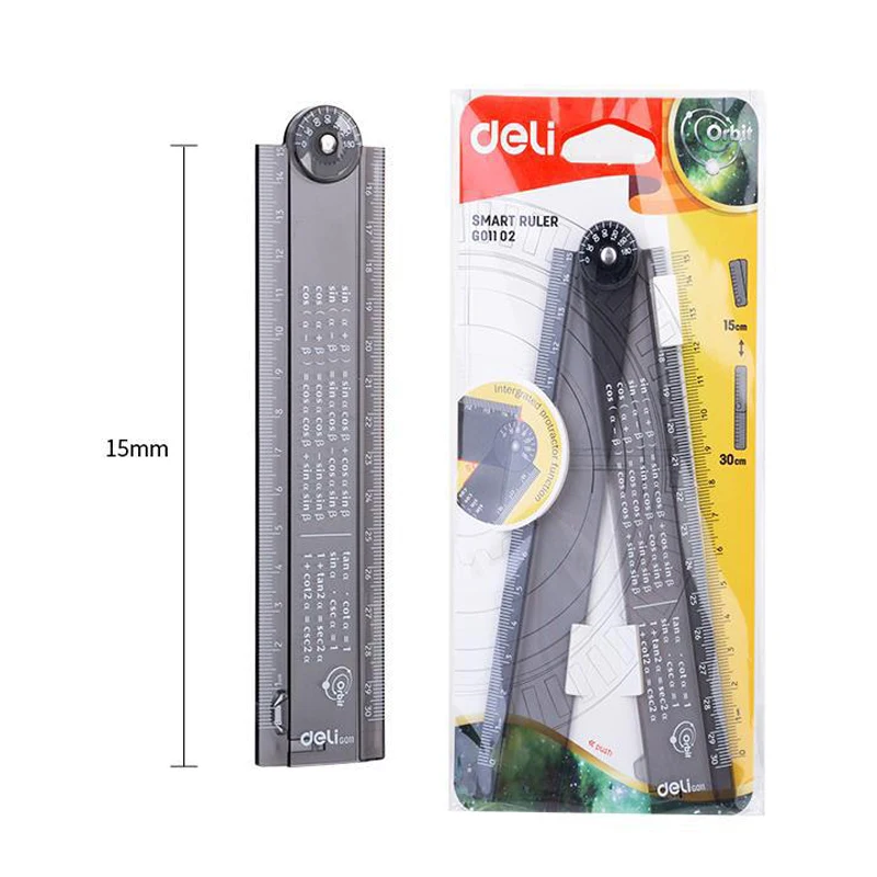 Deli Foldable Ruler 30cm Multifunctional School Accessories Measuring Ruler for Kids Drawing Geometry Protractor Ruler Supplies